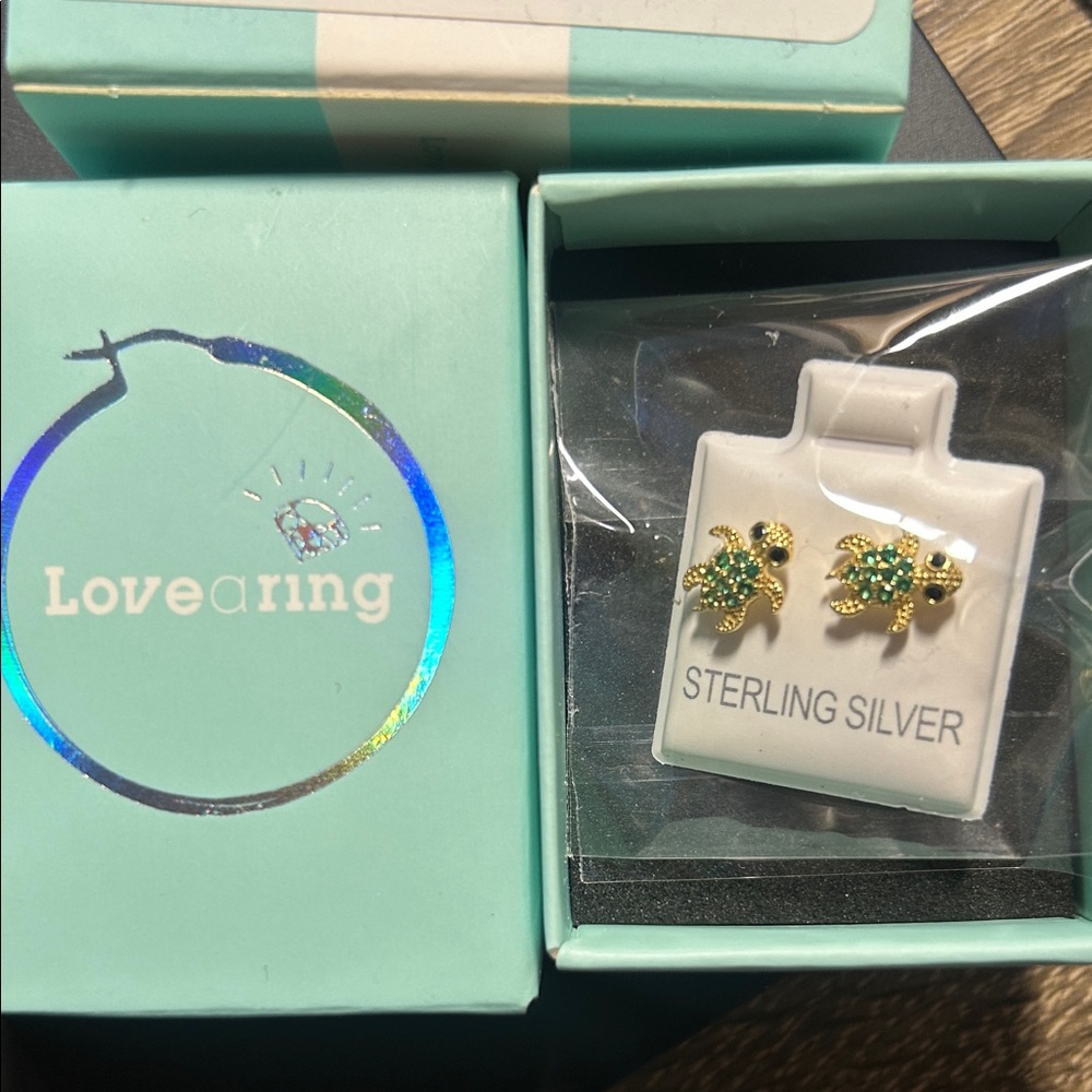 Gold and Green Turtle Earrings
